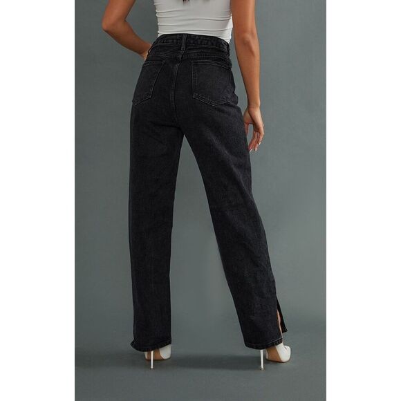 Pretty Little Thing Black Straight Leg Split Hem Jeans NEW NWT - Picture 3 of 10